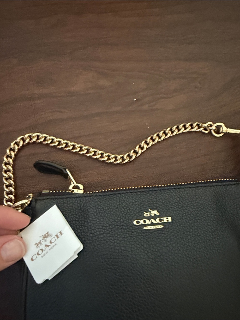 Coach Black Pebbled Leather Small Date Night Shoulder Bag with Gold Chain - Picture 2 of 7